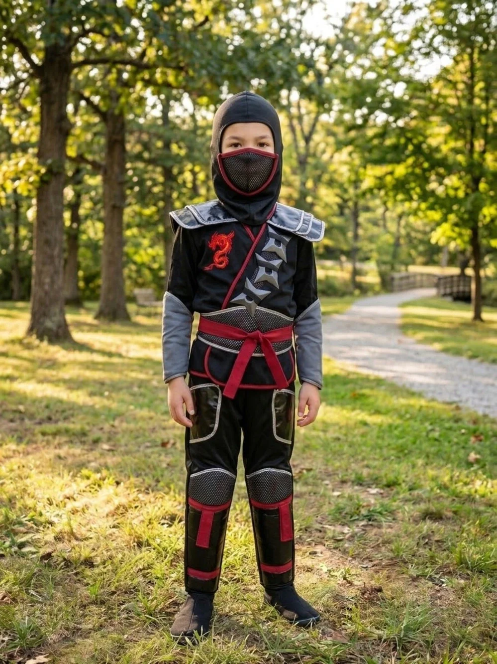 Teetot Ninja Halloween Costume Child 7-8 Black Red Dragon Warrior Costume